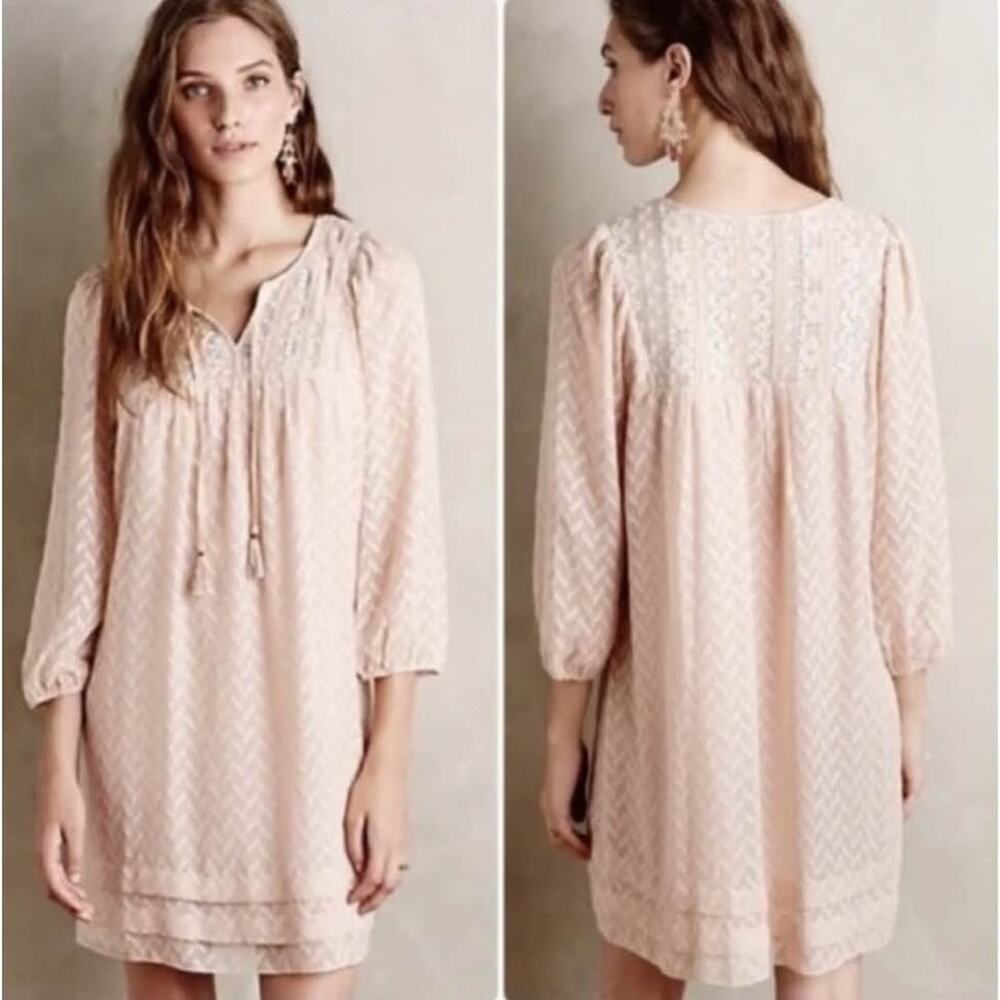Anthropologie One September Women’s Large Anwen Blush Pink Peasant Dress